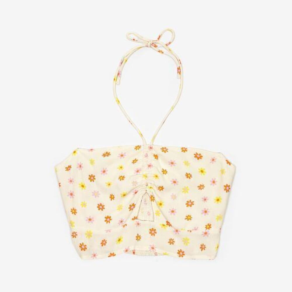 Elodie Floral Crop Top Size S Cream Floral Rayon Smocked Halter Soft Girl Summer